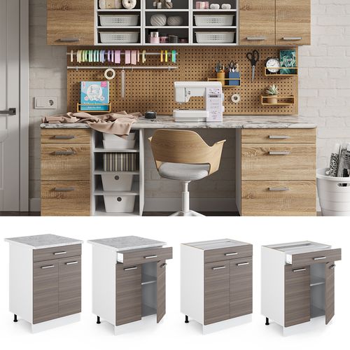 Meuble Bas Universel R-line 41915 Gris 60cm Avec Tiroirs