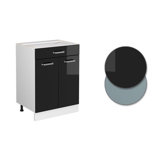 Meuble Bas Universel R-line 41922 Noir Haute Brillance 60cm Avec Tiroirs, Sans Pt