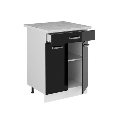 Meuble Bas Universel R-line 41923 Noir Haute Brillance 60cm Avec Tiroirs