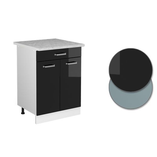 Meuble Bas Universel R-line 41923 Noir Haute Brillance 60cm Avec Tiroirs