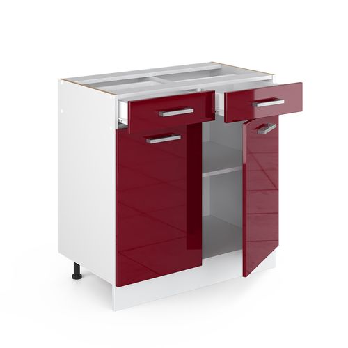 Meuble Bas Universel R-line 41952 Rouge Bordeaux Brillant 80cm Avec Tiroirs Et Portes, Sans Pt