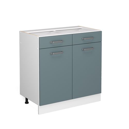 Meuble Bas Universel R-line 41960 Bleu-gris 80cm Avec Tiroirs Et Portes, Sans Pt