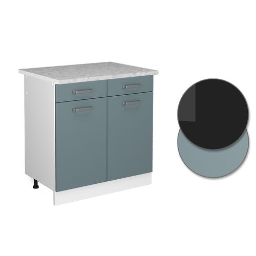 Meuble Bas Universel R-line 41961 Bleu-gris 80cm Avec Tiroirs Et Portes, Avec Pt