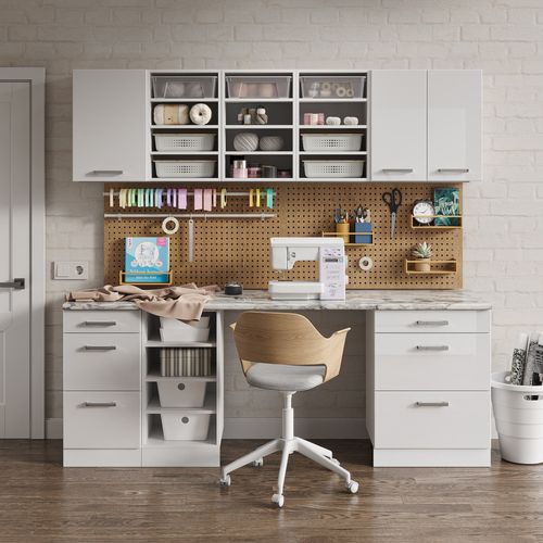 Meuble Bas Universel R-line 41966 Blanc Haute Brillance 80cm Avec Tiroirs Et Portes, Sans Pt