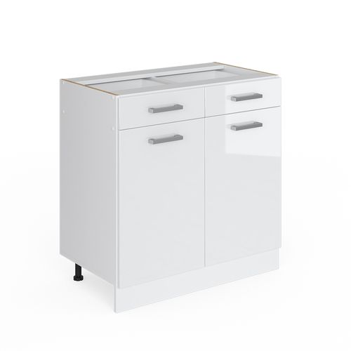 Meuble Bas Universel R-line 41966 Blanc Haute Brillance 80cm Avec Tiroirs Et Portes, Sans Pt