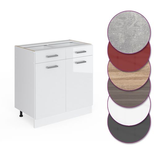 Meuble Bas Universel R-line 41966 Blanc Haute Brillance 80cm Avec Tiroirs Et Portes, Sans Pt