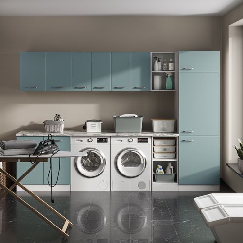 Meuble Bas Universel R-line 41966 Blanc Haute Brillance 80cm Avec Tiroirs Et Portes, Sans Pt