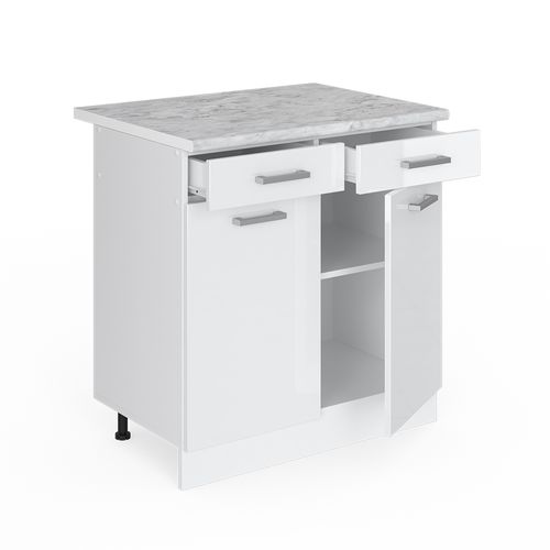 Meuble Bas Universel R-line 41967 Blanc Haute Brillance 80cm Avec Tiroirs Et Portes, Avec Pt