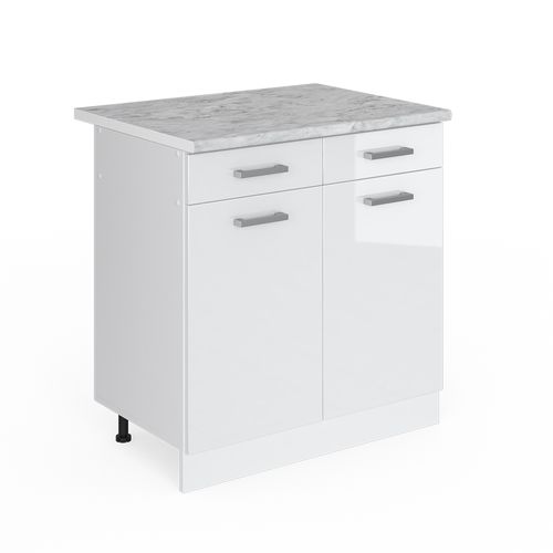 Meuble Bas Universel R-line 41967 Blanc Haute Brillance 80cm Avec Tiroirs Et Portes, Avec Pt