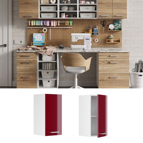 Armoire Suspendue R-line 41970 Rouge Bordeaux Haute Brillance 30cm Avec Porte