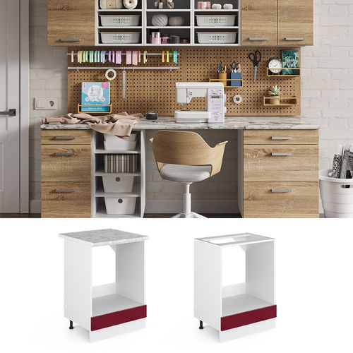 Meuble Bas Universel R-line 42004 Rouge Bordeaux Haute Brillance 60cm Avec Grande Niche, Avec Pt
