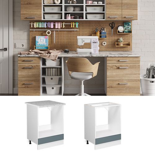 Meuble Bas Universel R-line 42012 Bleu-gris 60cm Avec Grande Niche, Avec Pt