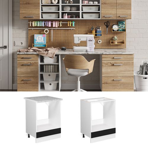 Meuble Bas Universel R-line 42014 Noir Haute Brillance 60cm Avec Grande Niche, Avec Pt