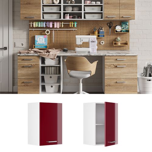 Armoire Suspendue R-line 42032 Rouge Bordeaux Haute Brillance 40cm Avec Étagères Ouvertes