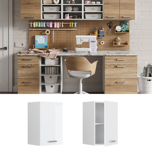 Armoire Suspendue R-line 42040 Blanc Haute Brillance 40cm Avec Étagères Ouvertes