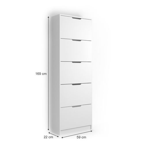 Meuble à Chaussure Luca 42086 Blanc 59x169cm 5 Compartiments
