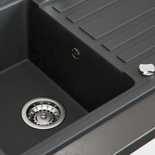 Evier  42107 Noir 76.5x46cm Avec Robinetterie Noire