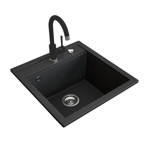 Evier  42108 Noir 49x50cm Avec Robinetterie Noire