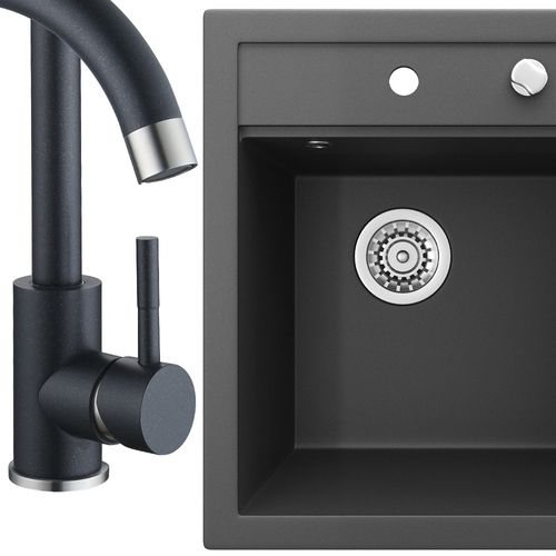 Evier  42108 Noir 49x50cm Avec Robinetterie Noire