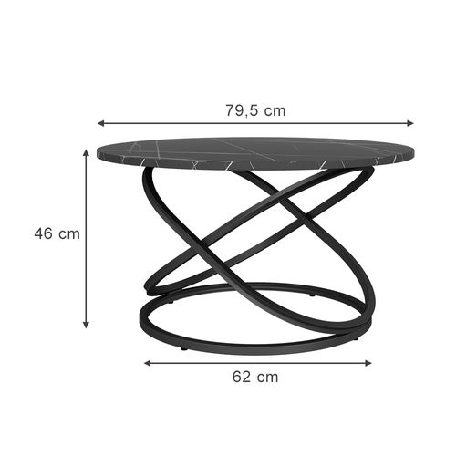 Table Basse Calgary, Noir, 79.5x46cm Avec Grande Surface De Travail