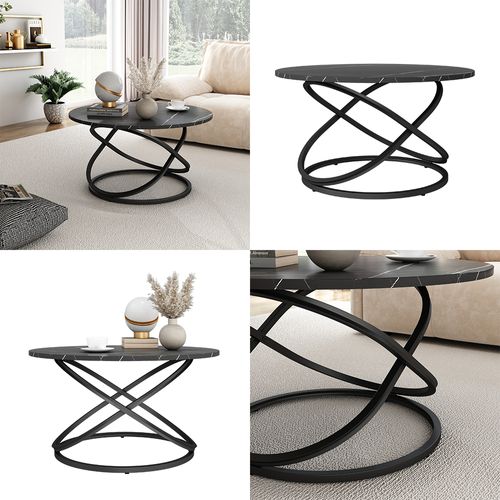 Table Basse Calgary, Noir, 79.5x46cm Avec Grande Surface De Travail