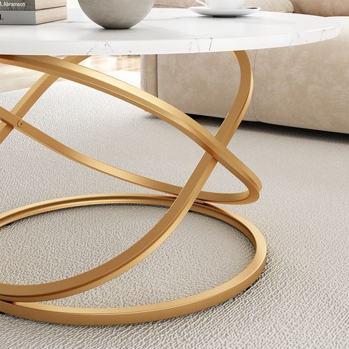 Table Basse Calgary, Blanc/or, 79.5x46cm Avec Grande Surface De Travail