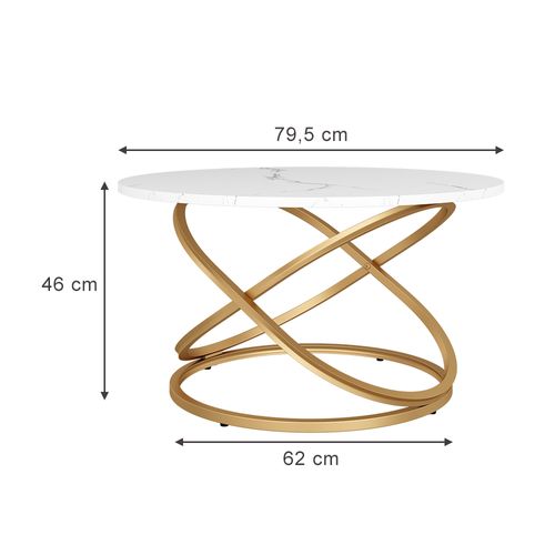 Table Basse Calgary, Blanc/or, 79.5x46cm Avec Grande Surface De Travail