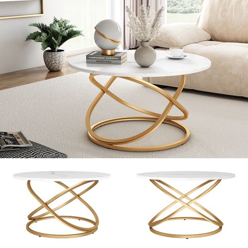 Table Basse Calgary, Blanc/or, 79.5x46cm Avec Grande Surface De Travail