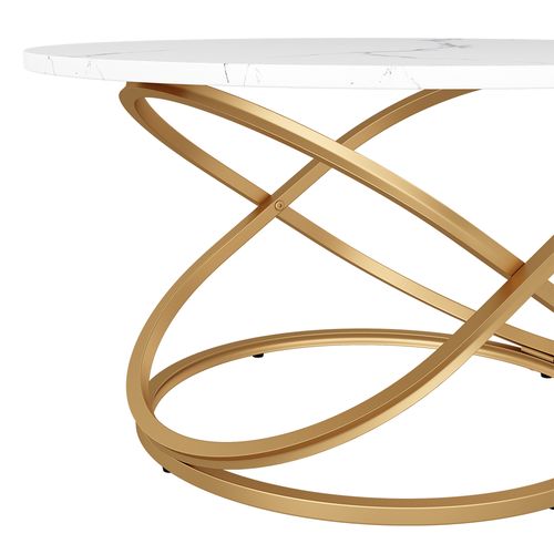 Table Basse Calgary, Blanc/or, 79.5x46cm Avec Grande Surface De Travail