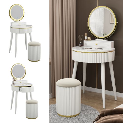 Coiffeuse  Gesa 41542 Blanc 60cm Avec Miroir LED En 3 Tons De Blanc, Variateur De Lumière