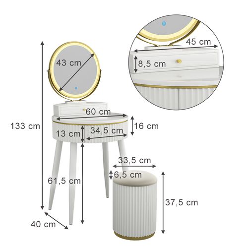 Coiffeuse  Gesa 41542 Blanc 60cm Avec Miroir LED En 3 Tons De Blanc, Variateur De Lumière
