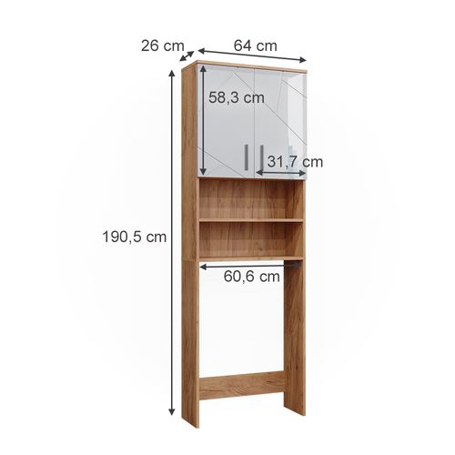 Armoire Pour Machine à Laver Irma 41579 Blanc Brillant/chêne Doré 64x190.5cm