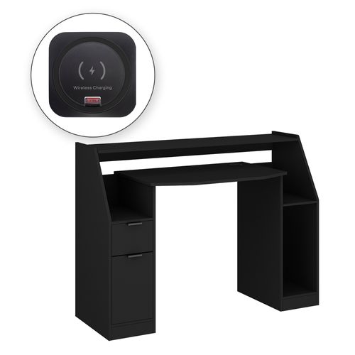 Bureau Gamer Tails, Noir, 123x45cm Avec LED Et Qi