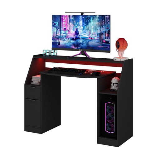 Bureau Gamer Tails, Noir, 123x45cm Avec LED Et Qi