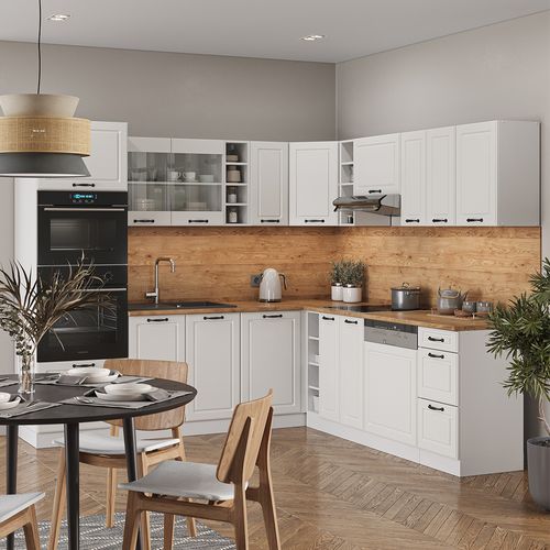 Cuisine En Angle R-line 42121 Blanc Campagne/blanc 247x60cm , Pt Chêne