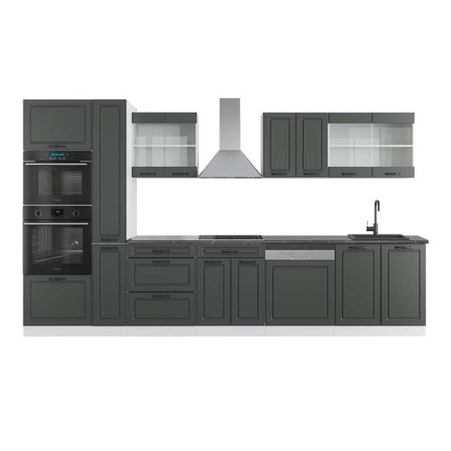 Ligne De Cuisine R-line 42192 Anthracite/blanc 350cm Avec Armoire Haute, Pt Anthracite