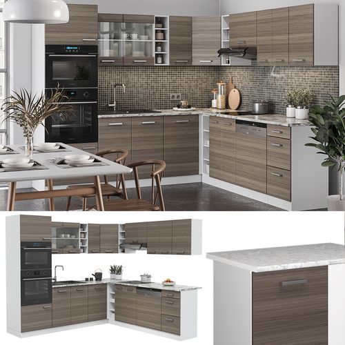 Cuisine En Angle R-line 42233 Gris Noble/blanc 247x60cm , Pt Anthracite