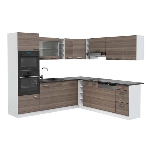 Cuisine En Angle R-line 42233 Gris Noble/blanc 247x60cm , Pt Anthracite