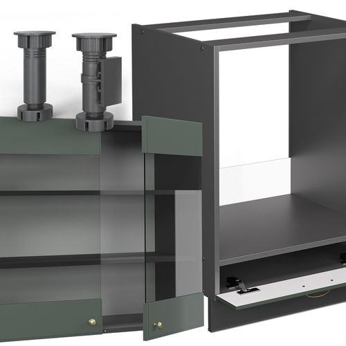 Cuisine En Angle Fame-line 42296 Vert Et Or Campagne/anthracite 287x60cm , Pt Chêne