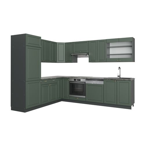 Cuisine En Angle Fame-line 42297 Vert Et Or Campagne/anthracite 287x60cm , Pt Anthracite
