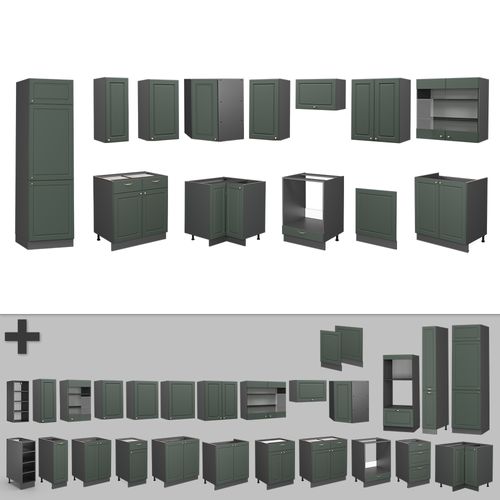 Cuisine En Angle Fame-line 42297 Vert Et Or Campagne/anthracite 287x60cm , Pt Anthracite