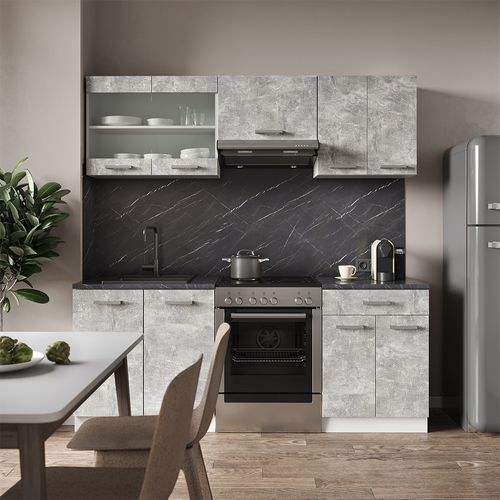 Cuisine R-line 42363 Béton/blanc 200cm , Pt Anthracite