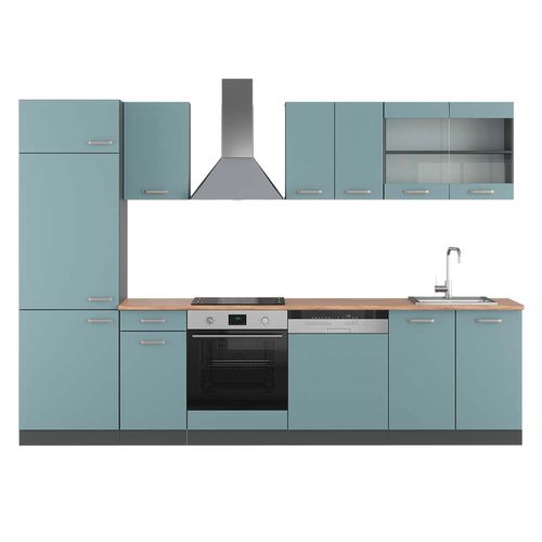 Cuisine R-line 43253 Bleu-gris/anthracite 300cm , Pt Chêne