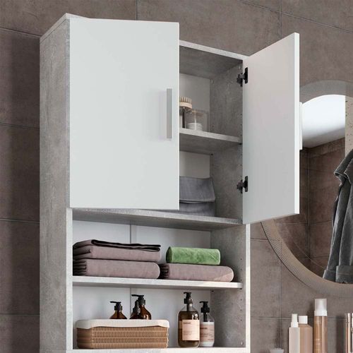 Armoire De Toilette  43385 Béton/blanc 64x190cm Avec 2 Portes