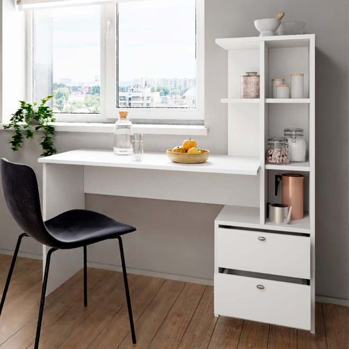 Table à Manger Denton 43388 Blanc 136x55cm Avec 2 Tiroirs