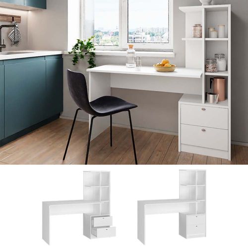 Table à Manger Denton 43388 Blanc 136x55cm Avec 2 Tiroirs