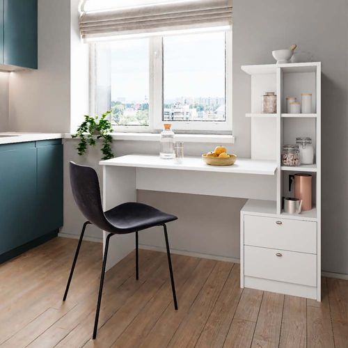 Table à Manger Denton 43388 Blanc 136x55cm Avec 2 Tiroirs