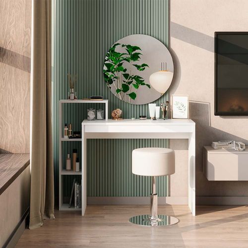 Coiffeuse Leo 43391 Blanc 100cm Avec Miroir Et Tabouret