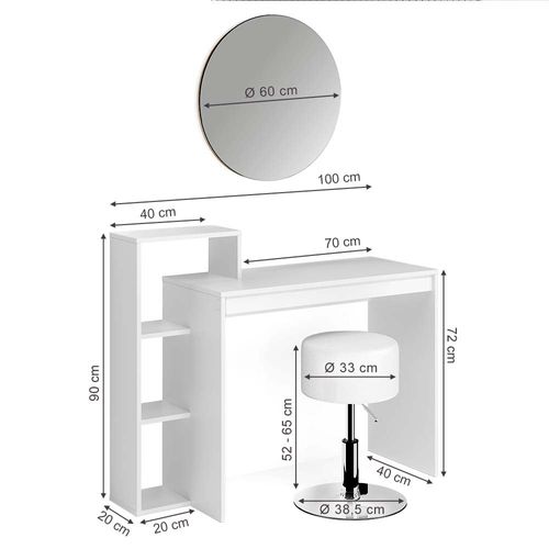Coiffeuse Leo 43391 Blanc 100cm Avec Miroir Et Tabouret