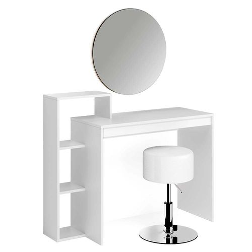 Coiffeuse Leo 43391 Blanc 100cm Avec Miroir Et Tabouret